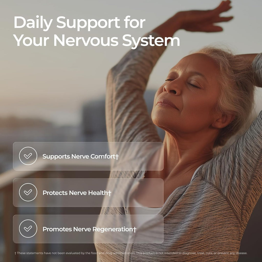 Livingood Daily Nerve Support Supplement - Complemento para el Sistema Nervioso 12-en-1 con B12 Metilada, Folato, Benfotiamina, Ácido Alfa Lipoico y Matricaria - Sin Gluten, No GMO - 60 Cápsulas