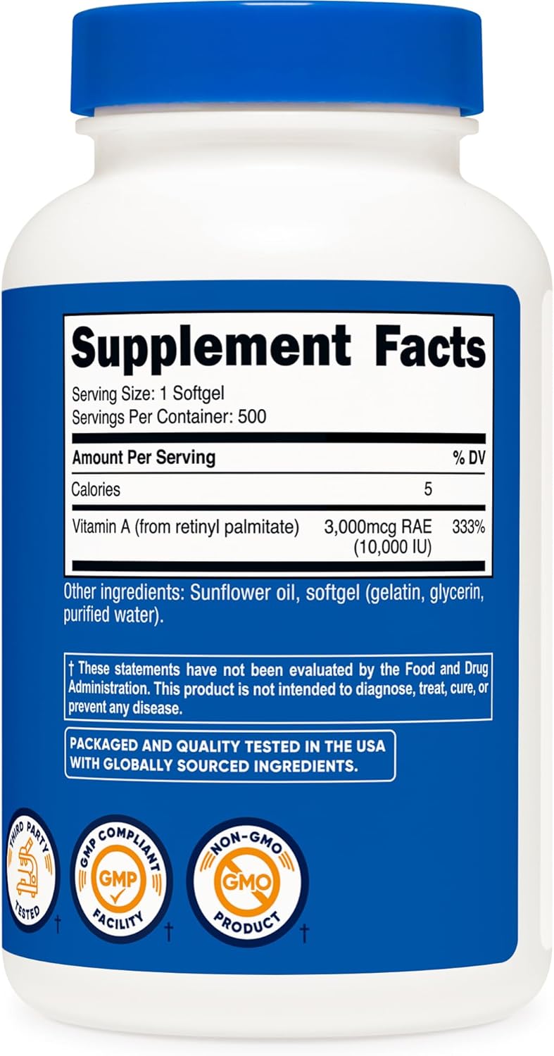 Nutricost Vitamina A 10.000 UI, 500 Cápsulas Blandas