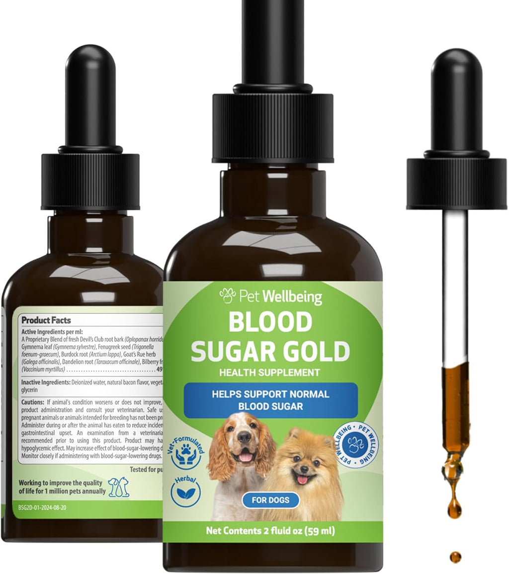 Pet Wellbeing Blood Sugar Gold para Perros - Apoyo Holístico para Niveles Saludables de Azúcar en Sangre, Estabilización de Insulina y Función Pancreática Normal - Certificado NASC y Formulado por Veterinarios - 118 ml Líquido