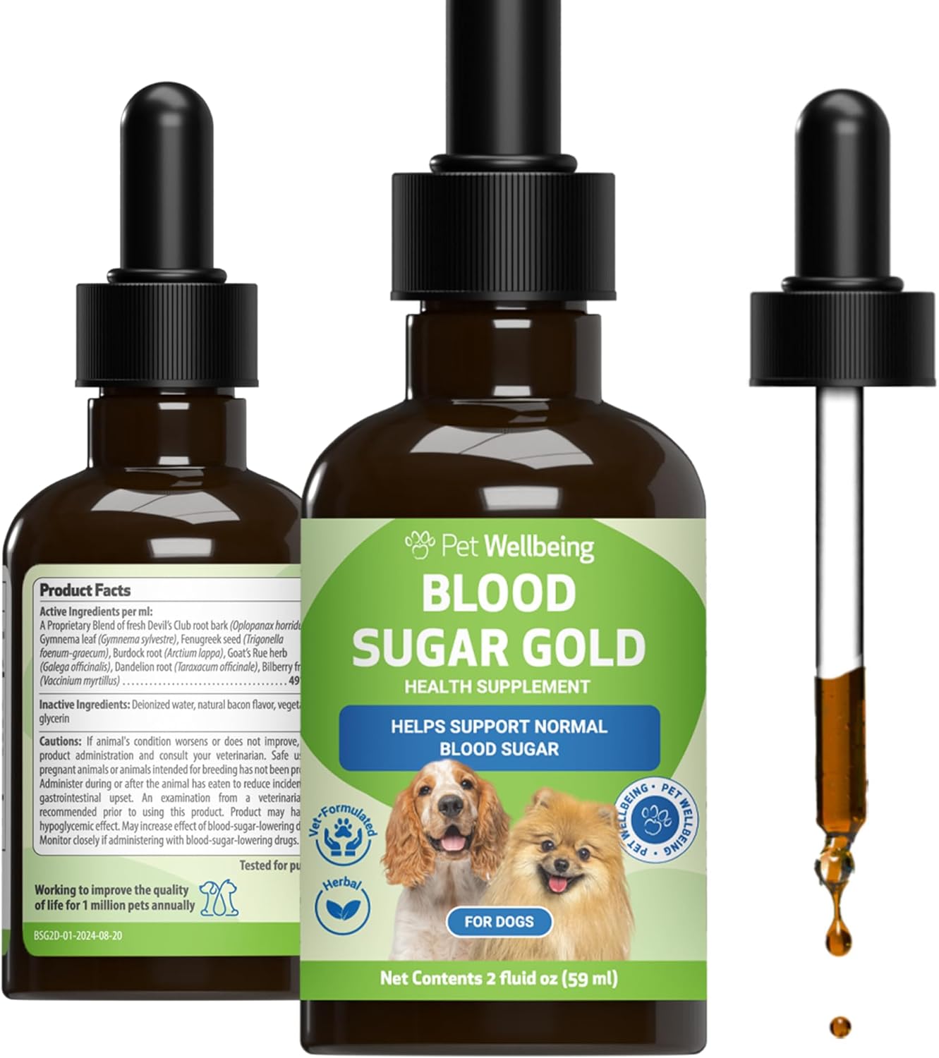 Pet Wellbeing Blood Sugar Gold para Perros - Apoyo Holístico para Niveles Saludables de Azúcar en Sangre, Estabilización de Insulina y Función Pancreática Normal - Certificado NASC y Formulado por Veterinarios - 118 ml Líquido