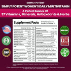 Simply Potent Multivitamínico para Mujeres – 37 Vitaminas y Minerales con Biotina, Té Verde y Complejo B, 60 Cápsulas