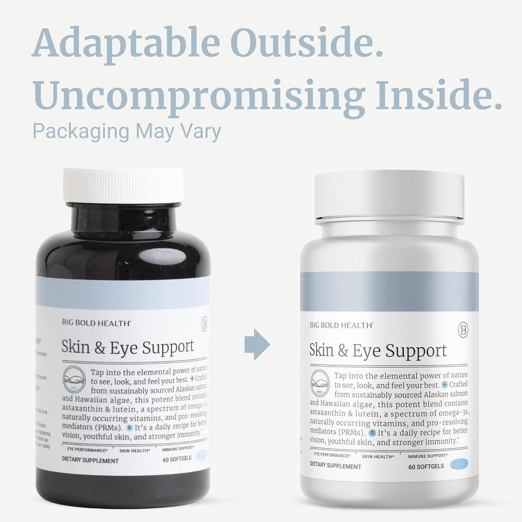 BIG BOLD HEALTH Skin & Eye Support - Complejo Omega-3 con Aceite de Salmón de Alaska, DHA, Astaxantina y Luteína - 60 Cápsulas Blandas