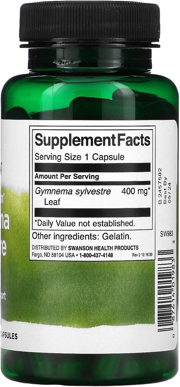 Swanson Full Spectrum Gymnema Sylvestre Leaf - Hierba Ayurvédica Tradicional - 100 Cápsulas (3 Paquetes)