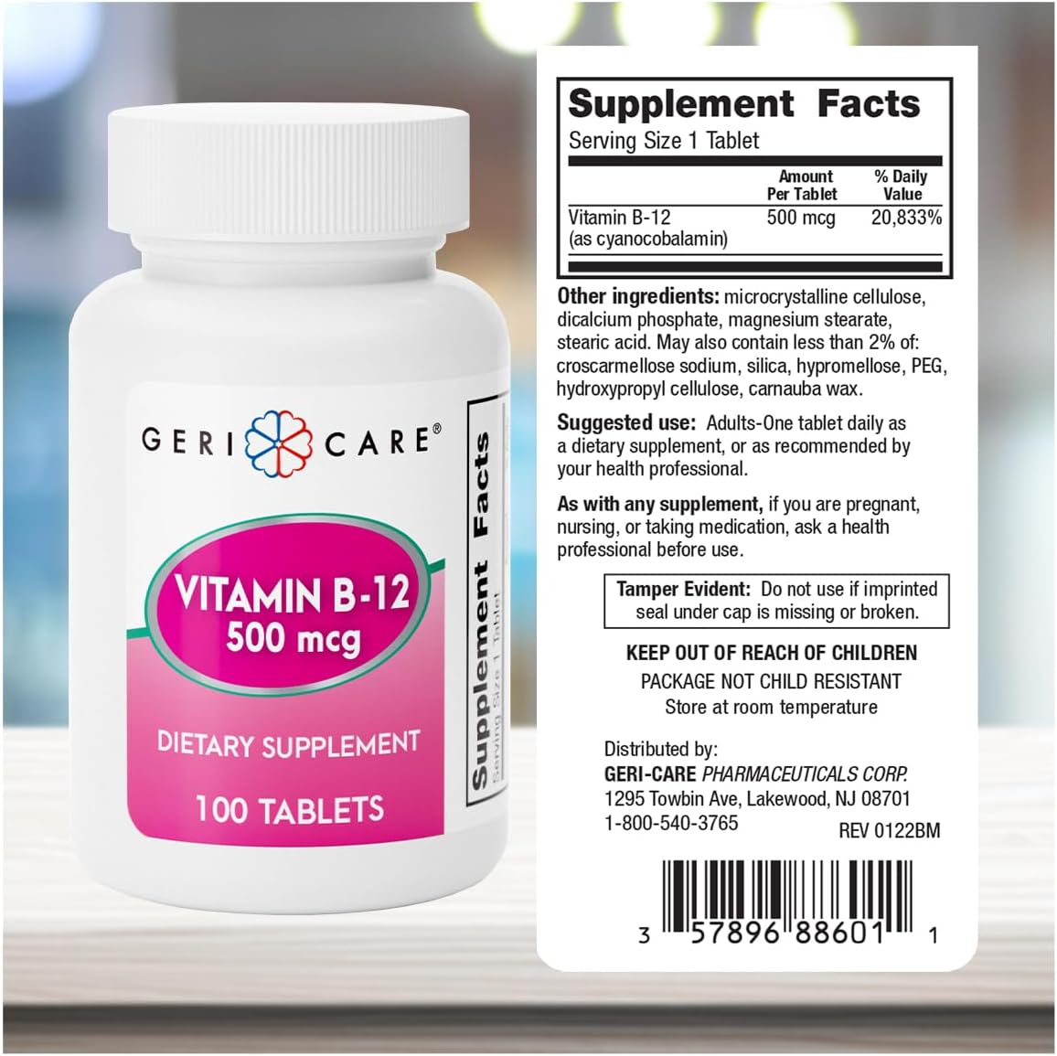 GeriCare Vitamina B12 500mcg – 100 Comprimidos para Energía y Salud Cerebral
