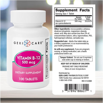 GeriCare Vitamina B12 500mcg – 100 – Funcionamiento del sistema nervioso: Contribuye al funcionamiento normal del – Image 3