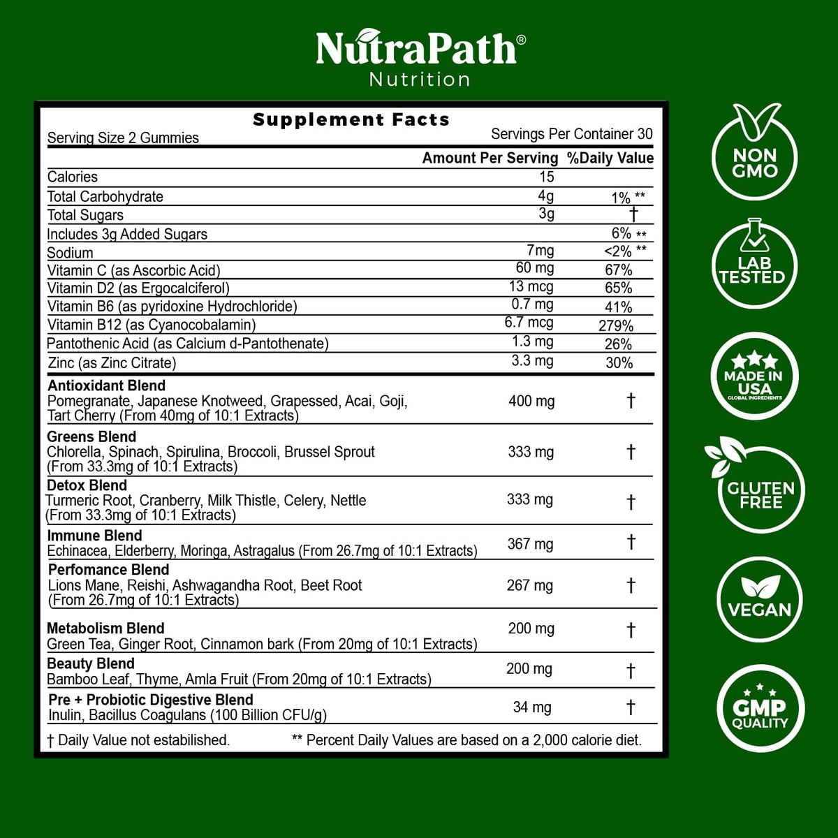 NutraPath Superfood Daily Greens Gummies - 60 Gominolas de Superalimentos y Verduras - görsel 1