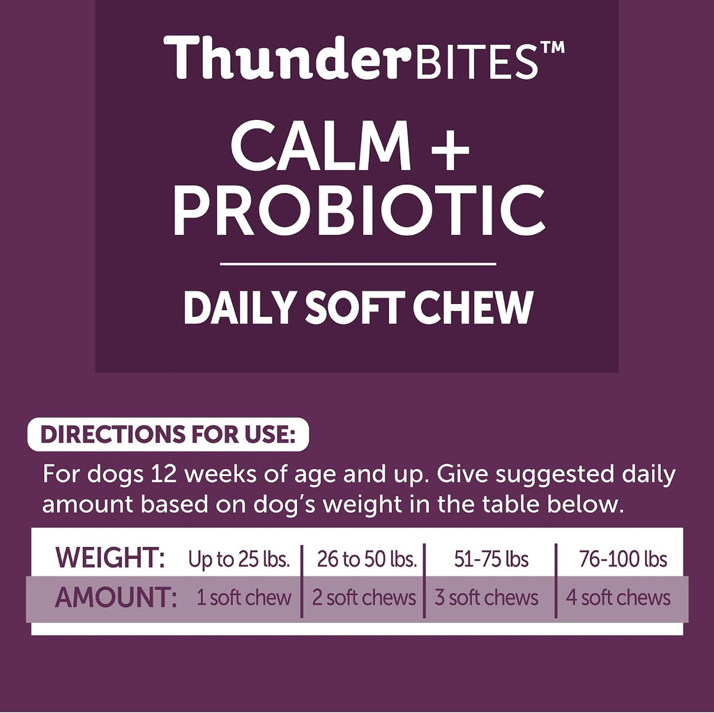 ThunderBites Calm + Probiotics para Perros - Masticables Suaves con Probióticos, Prebióticos y Postbióticos + Apoyo para el Estrés Diario, 90 unidades