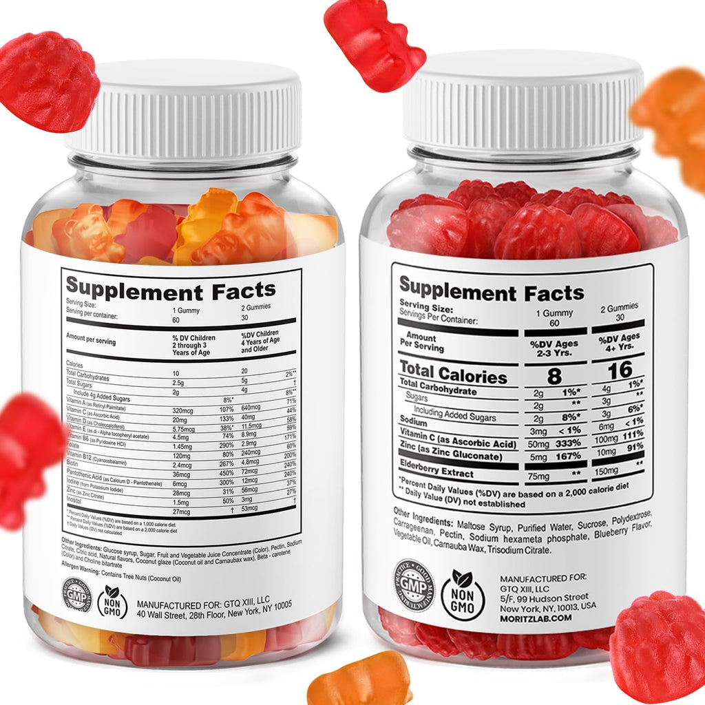 DR. MORITZ Gomitas de Saúco para Niños (60 unidades) y Multivitamínico Infantil en Gomitas (120 unidades) - Pack de 2