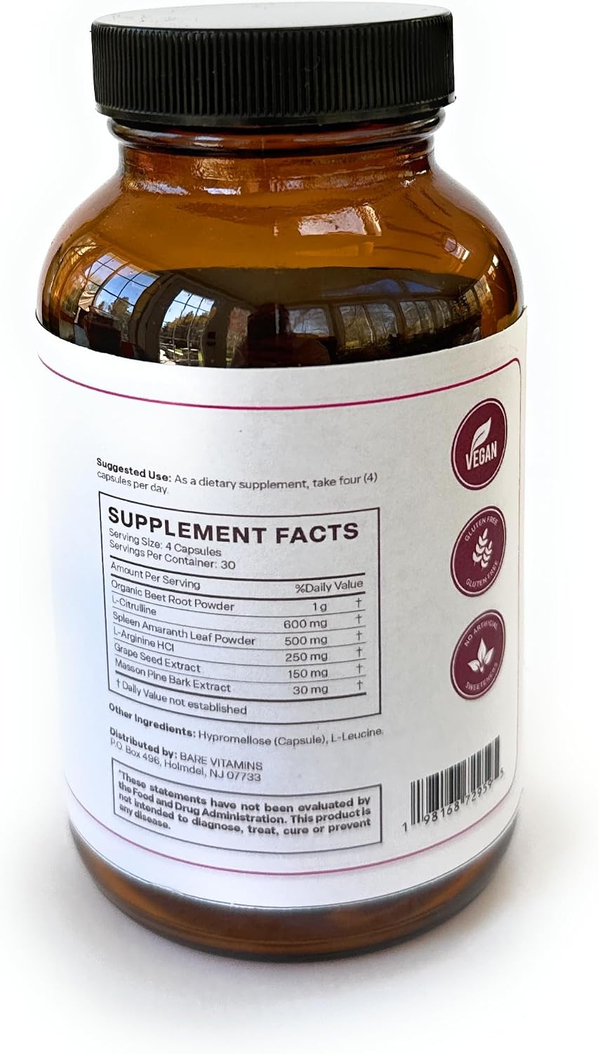 BARE VITAMINS My Healthy Heart, Suplemento de Óxido Nítrico, 120 Cápsulas