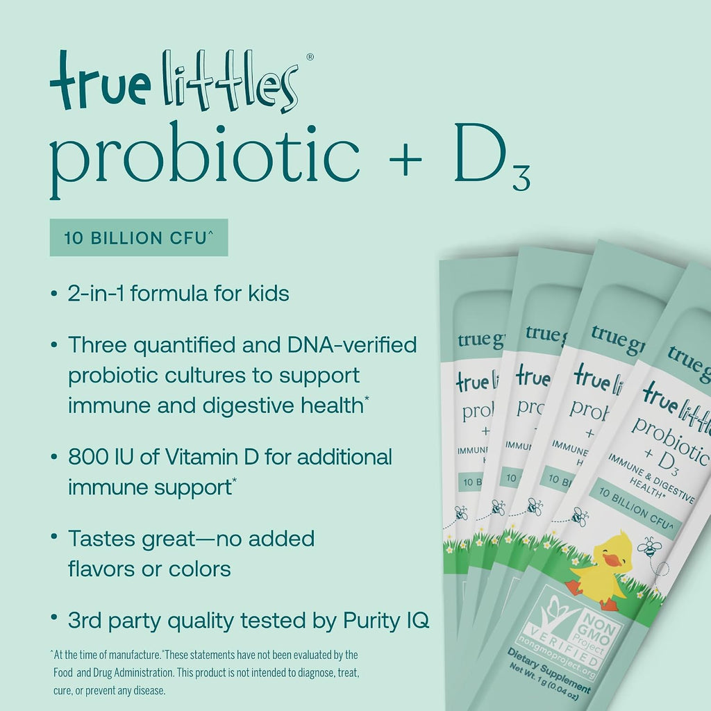 True Grace True Littles - Probiótico + Vitamina D3 para Niños - 30 Stick Packs