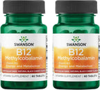 Swanson Vitamina B12 Metilcobalamina - Sabor Cereza Negra Natural 2500 mcg 60 Comprimidos (Paquete de 2)