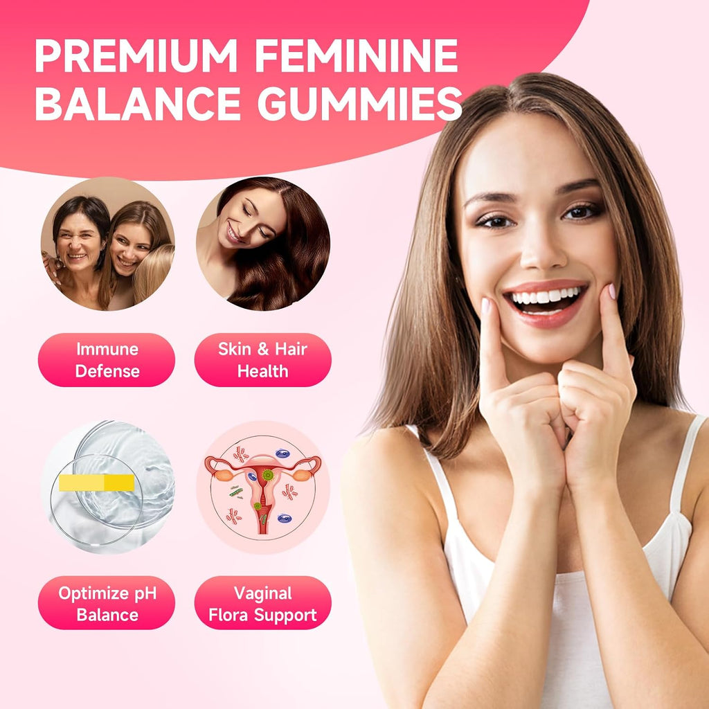 Gominolas de Equilibrio Femenino para Mujeres, Sabor Fresa, Veganas, Sin Gluten, 60 Gominolas