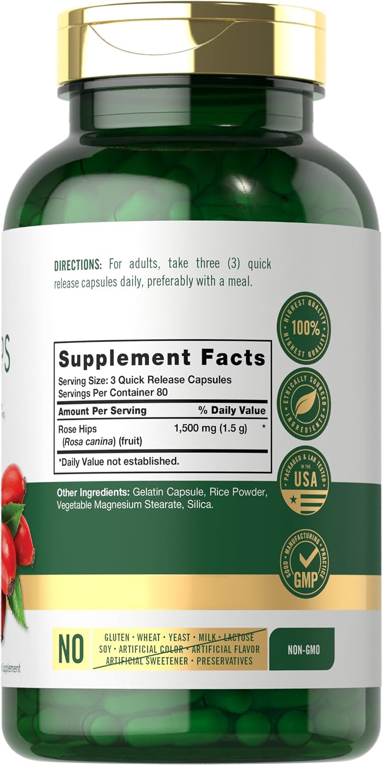 Carlyle Escaramujo 1500mg | 240 Cápsulas de Liberación Rápida | Sin Gluten y No-GMO