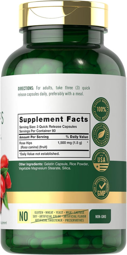 Carlyle Escaramujo 1500mg | 240 Cápsulas de Liberación Rápida | Sin Gluten y No-GMO – Image 2