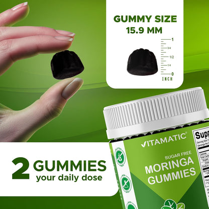 Vitamatic Moringa Gummies – Sin Azúcar – – El calcio contribuye al mantenimiento de los huesos en condiciones – Image 3