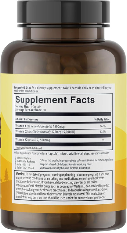 Natural Rhythm Vitamina D3 5000 UI + K2 MK-7 – Vitamina D3 (colecalciferol, 5000 UI): La vitamina D contribuye al – Image 7