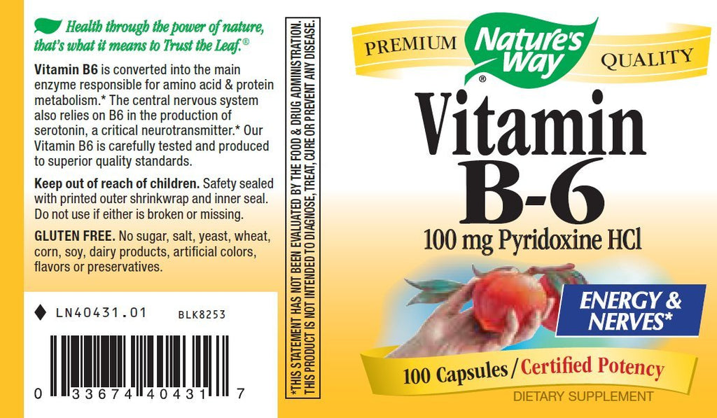 Vitamin B6 100 mg, 100 Capsules (2-Pack)