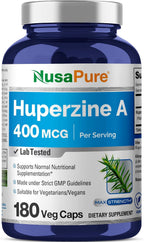 NusaPure Huperzine A 400mcg 180 Cápsulas Vegetales (Vegano, Sin OGM)