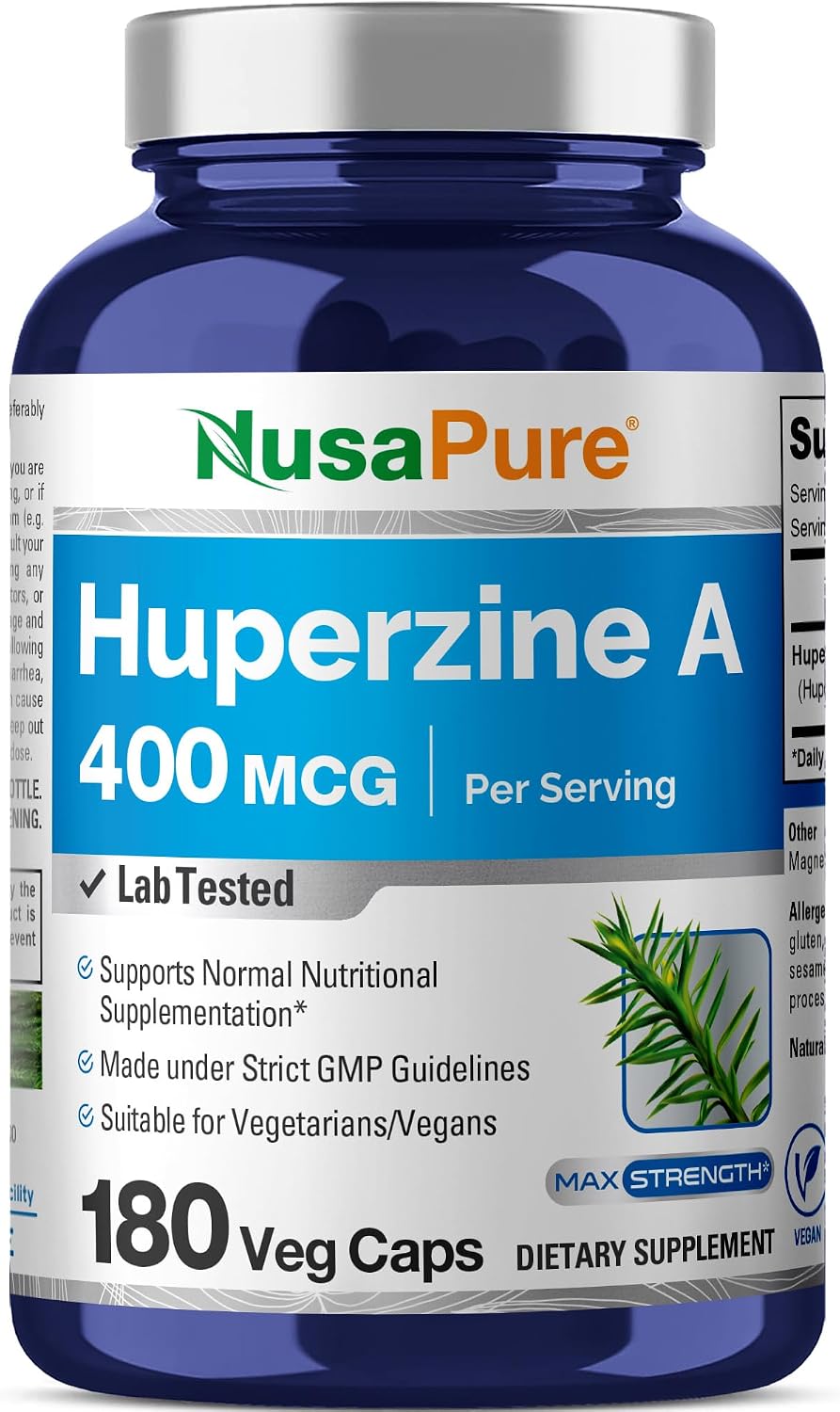 NusaPure Huperzine A 400mcg 180 Cápsulas Vegetales (Vegano, Sin OGM)