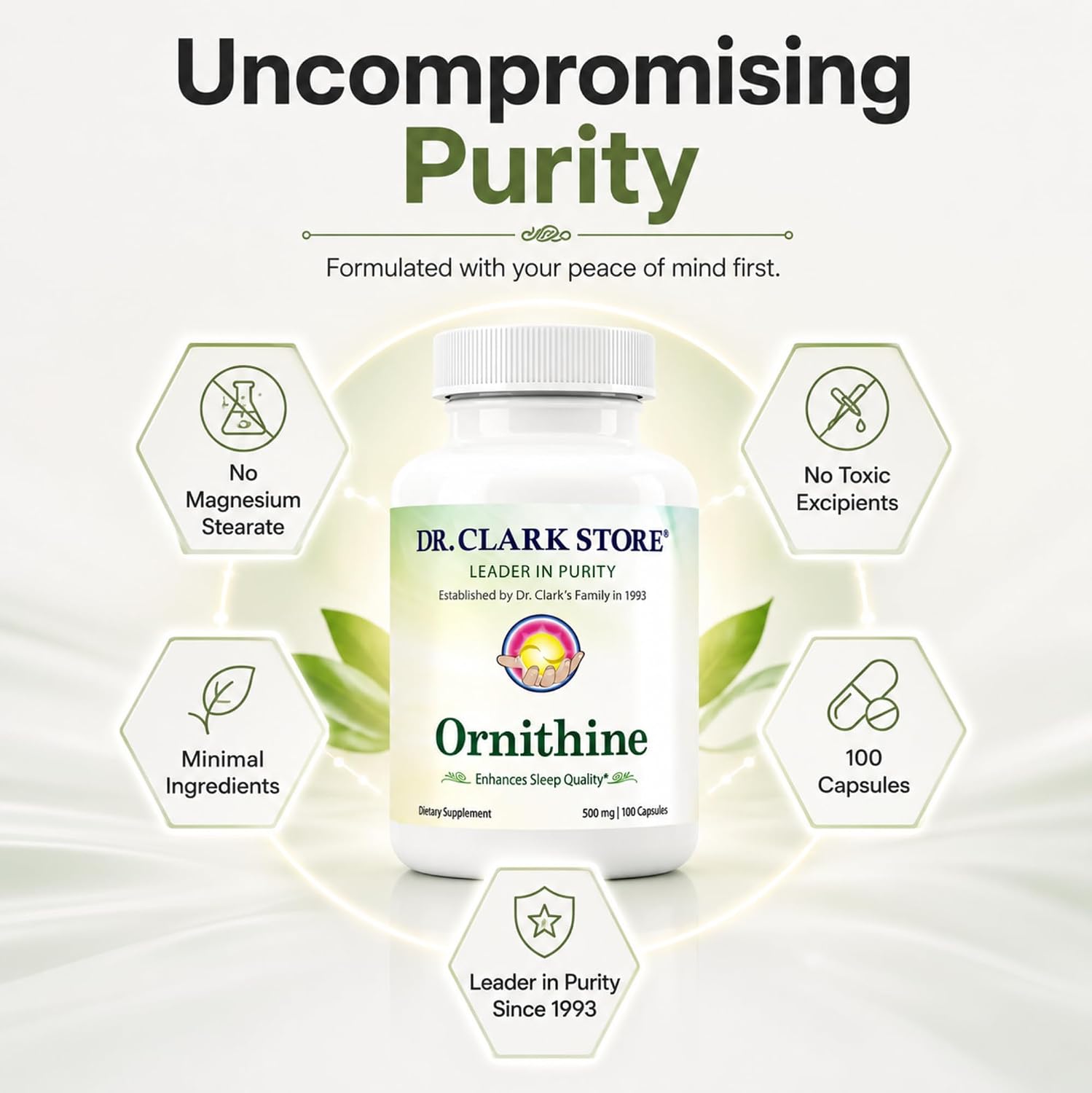 Dr Clark L-Ornitina 500mg - 100 Cápsulas de Gelatina - Suplemento de Aminoácido Puro