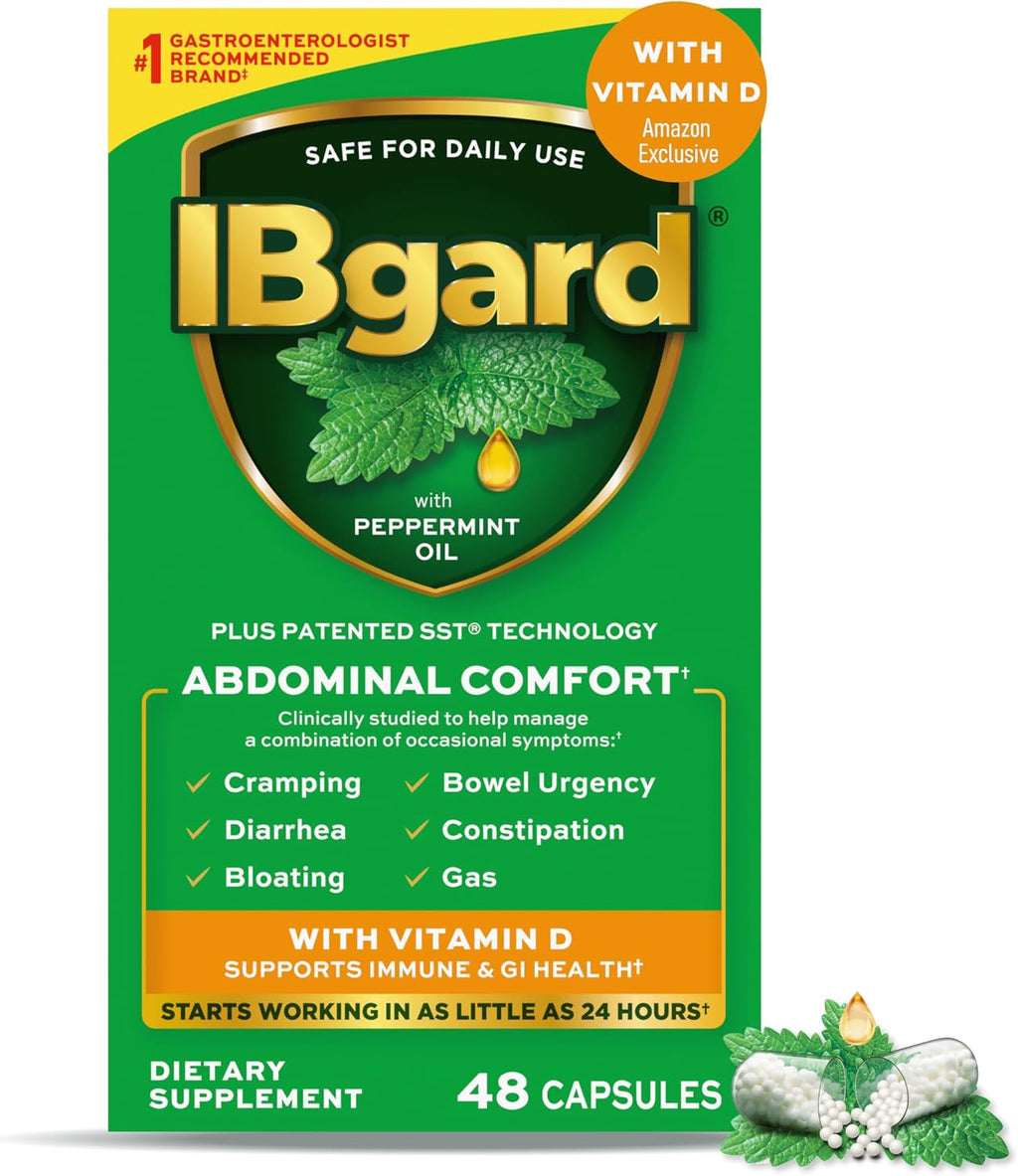 IBgard con Vitamina D, Cápsulas de Aceite de Menta, 48 Cápsulas