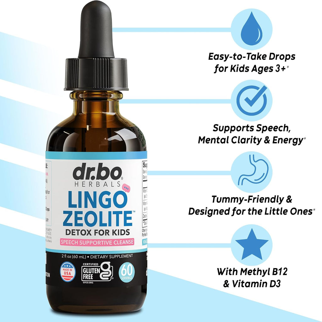 Zeolite Detox for Kids Lingo Drops - Gotas de Zeolita Natural con B12 Metilada y D3 para Niños, 60 ml