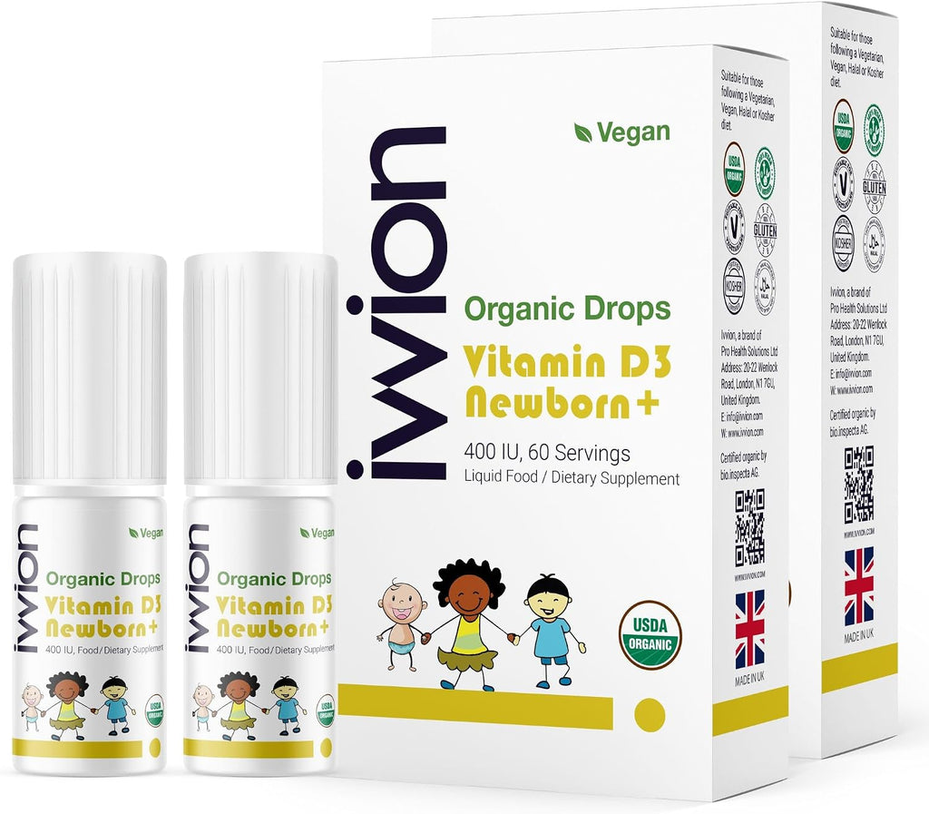 Gotas de Vitamina D3 Orgánica Vegana para Bebés – 400 UI, 120 dosis