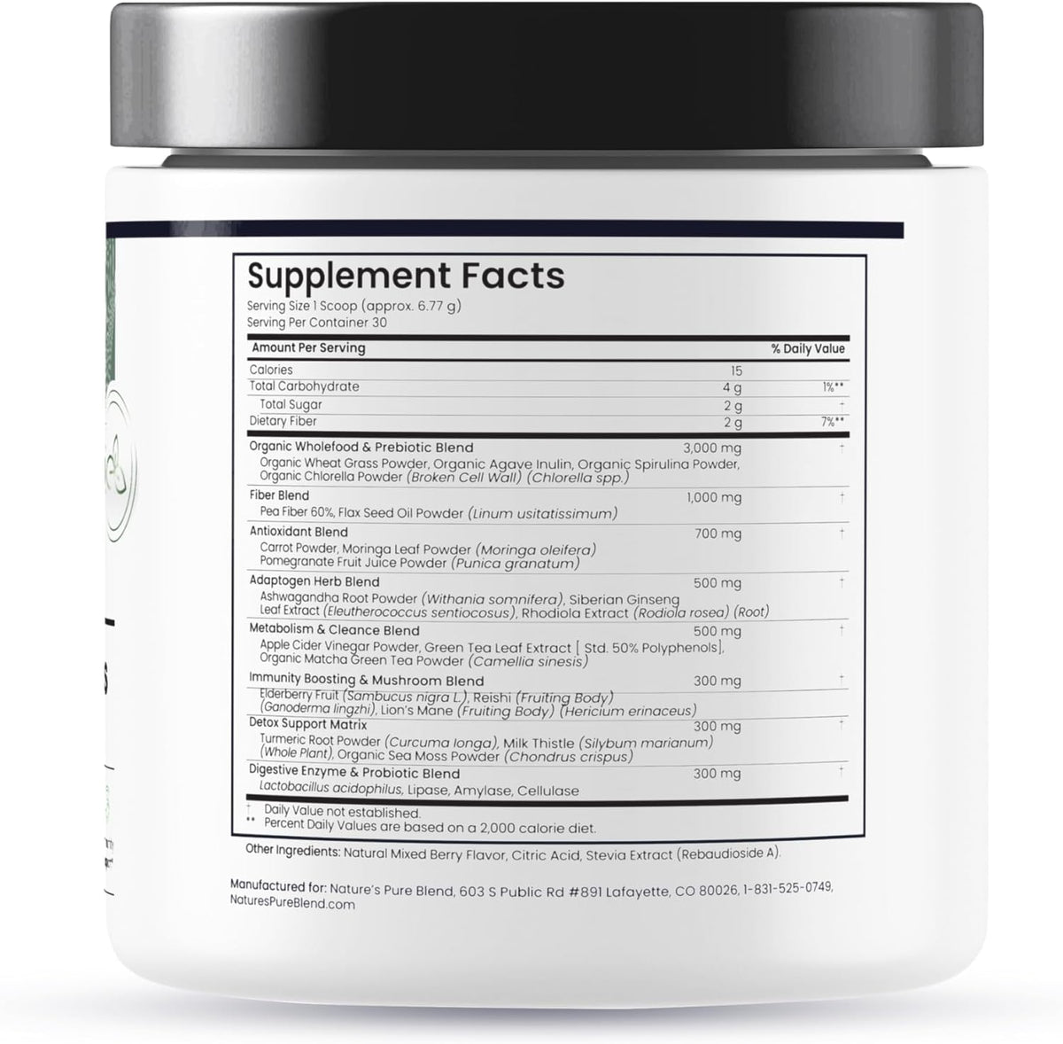 Nature's Pure Blend Super Greens Powder – – Chlorella: Alga verde rica en vitamina B12, hierro y zinc. Favorece la – Image 8