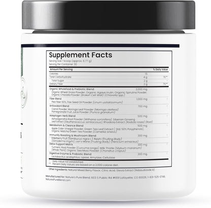Nature's Pure Blend Super Greens Powder – – Chlorella: Alga verde rica en vitamina B12, hierro y zinc. Favorece la – Image 8