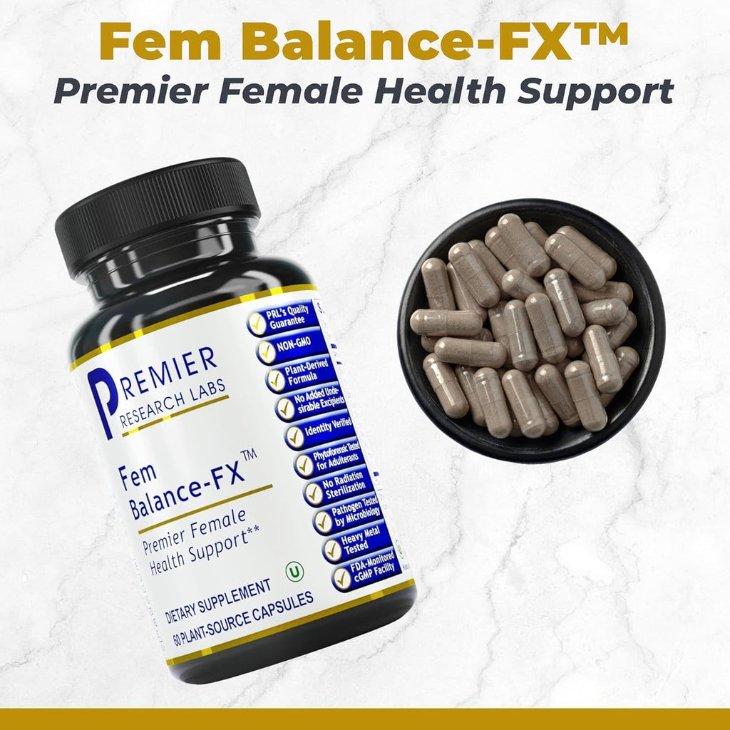 Premier Research Labs Fem Balance FX - Suplemento Dietético con Extracto Orgánico de Baya de Saúco, Cardo Mariano y Cúrcuma - 60 Cápsulas Vegetarianas