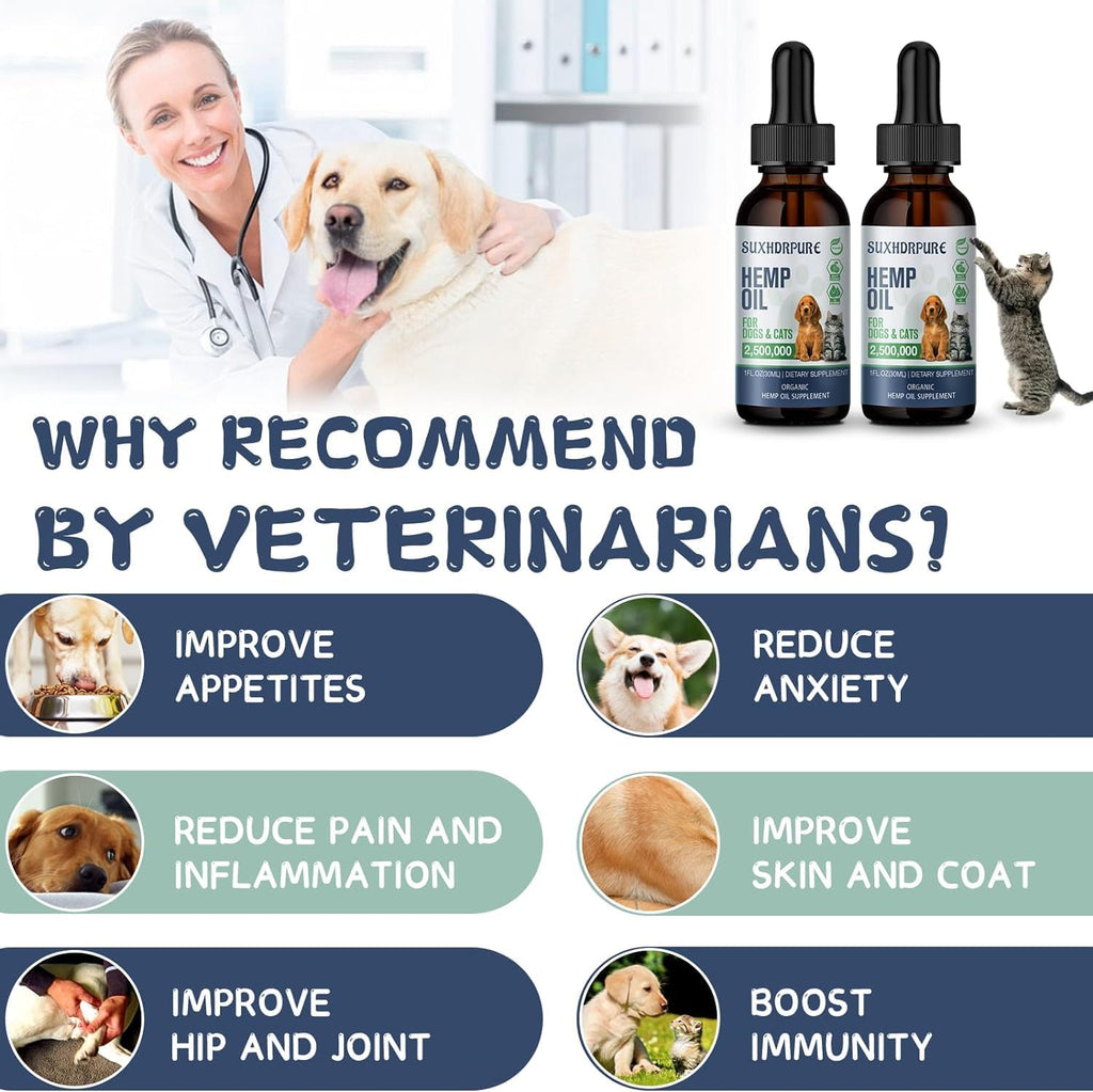 Organic Hemp Oil para Perros y Gatos - Aceite de Cáñamo con Omega 3, 6, 9 - Paquete de 2
