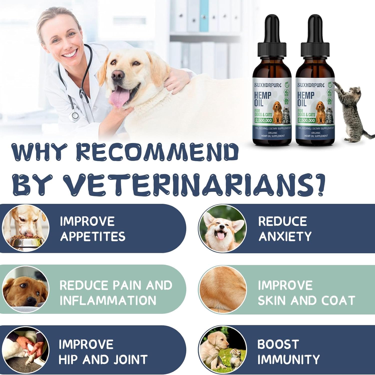Organic Hemp Oil para Perros y Gatos - Aceite de Cáñamo con Omega 3, 6, 9 - Paquete de 2