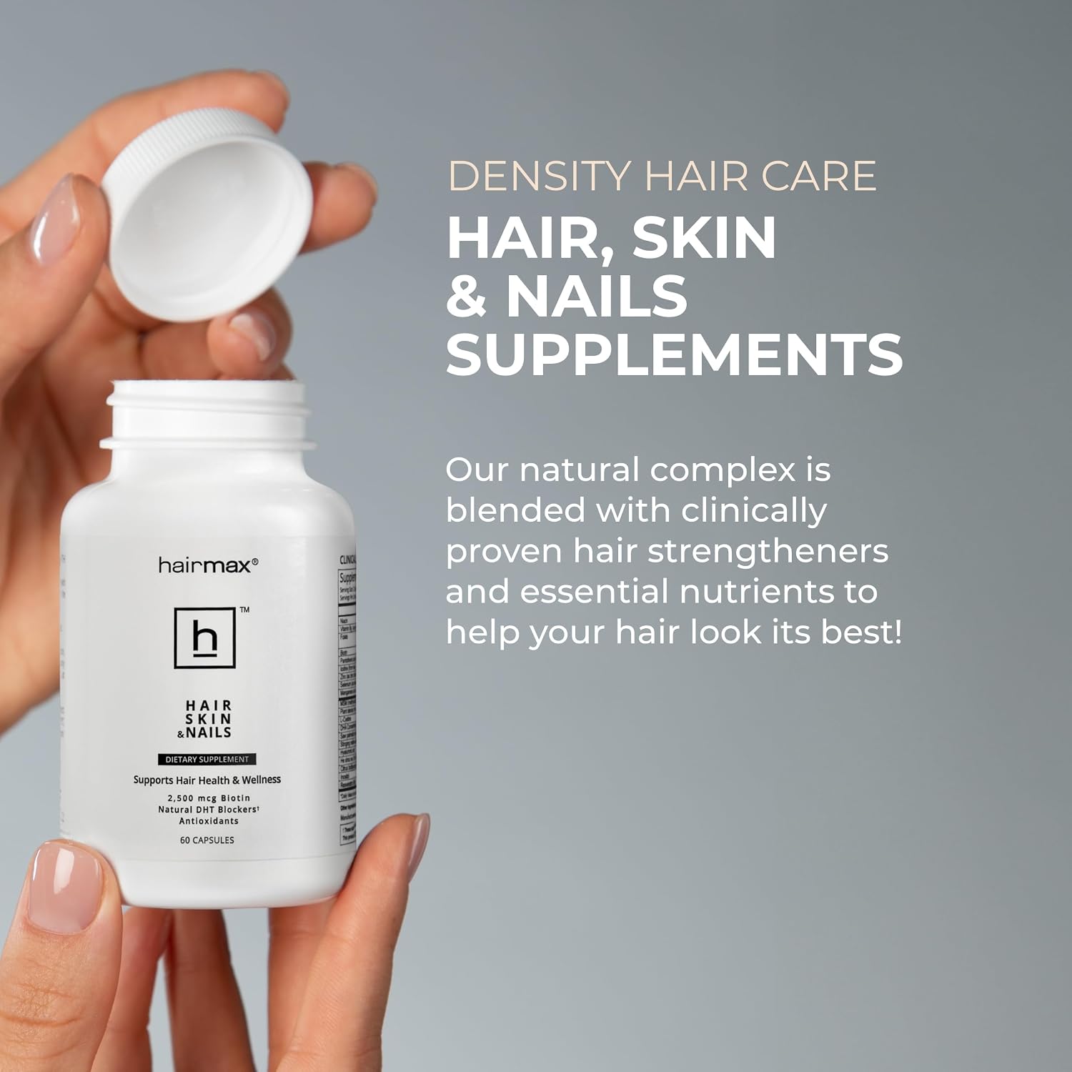 Hairmax Complemento Alimenticio para Cabello, Piel y Uñas – 2500 mcg de Biotina, Bloqueador de DHT, MSM y Antioxidantes (Pack de 2 Frascos)