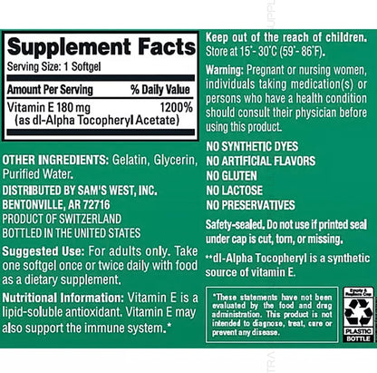 Vitamina E (400 UI) 180 mg, 500 Cápsulas – Forma: Verifica si es natural (d-alfa-tocoferol) o sintética – Image 3