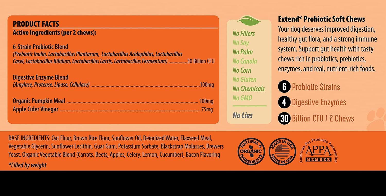 Extend® Probióticos para Perros – 100 Masticables Blandos con 15 Mil Millones UFC