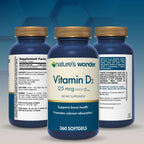 Nature's Wonder Vitamina D3 5000 UI (125 mcg) Alta Potencia, Suplemento para la Salud Ósea e Inmunidad, Sin Gluten, 360 Cápsulas Blandas, Suministro para 1 Año