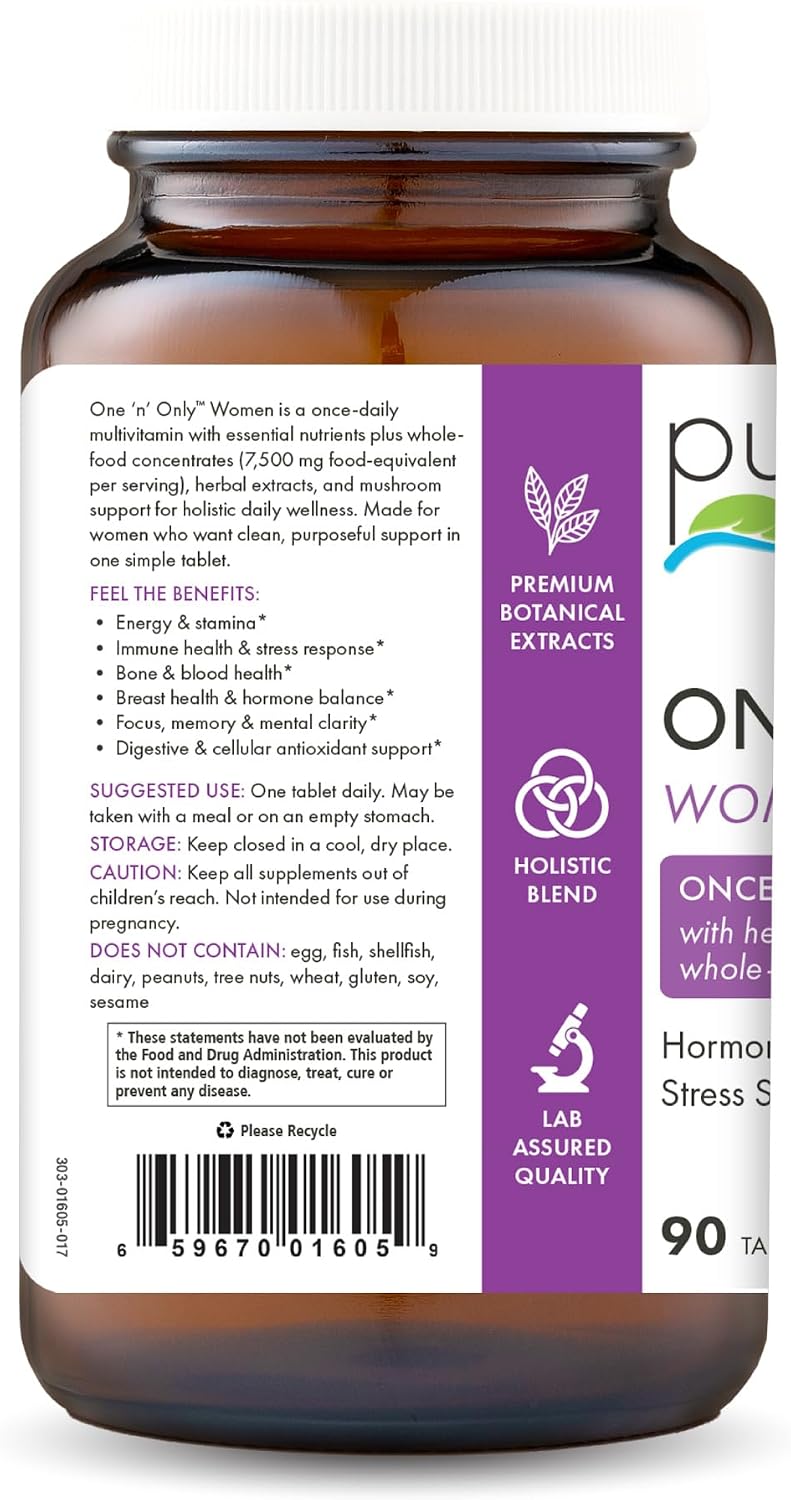 Pure Essence Labs One N Only Women's Multivitamin, Natural Herbal Supplement with Vitamin D3, B12 & Biotin with Whole Foods, 90 Tablets