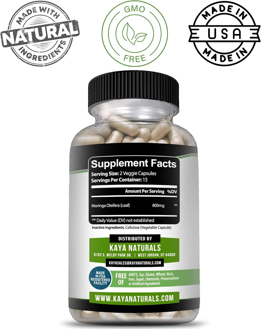 Extracto de Hoja de Moringa Kaya Naturals - 30 Cápsulas