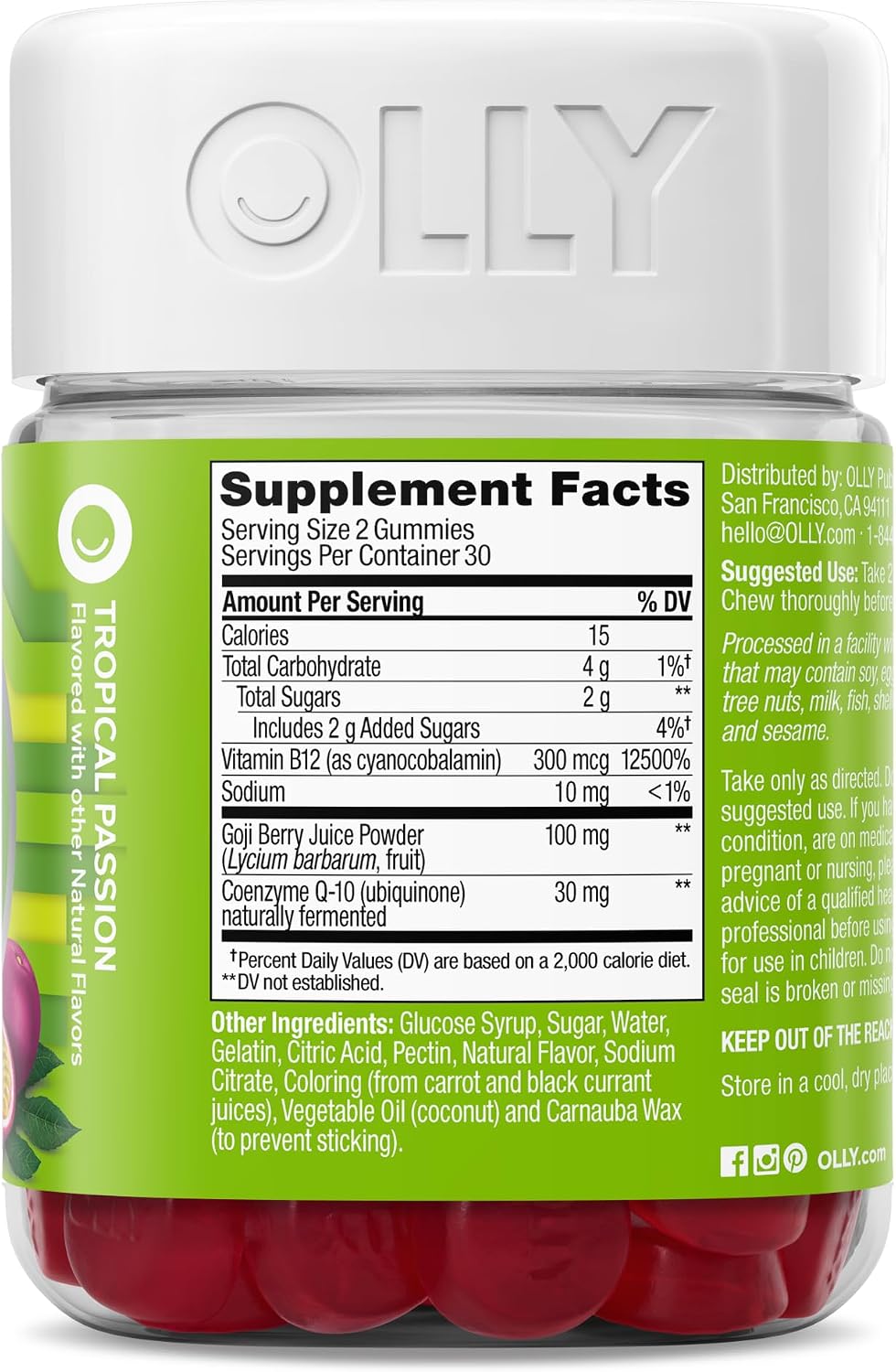 OLLY Daily Energy Gominolas de Energía, Sin Cafeína, B12, CoQ10, 60 unidades