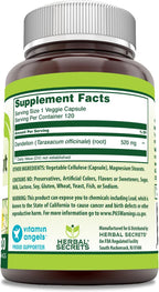 Herbal Secrets Dandelion Root Supplement | 520 mg | 120 Cápsulas Vegetales
