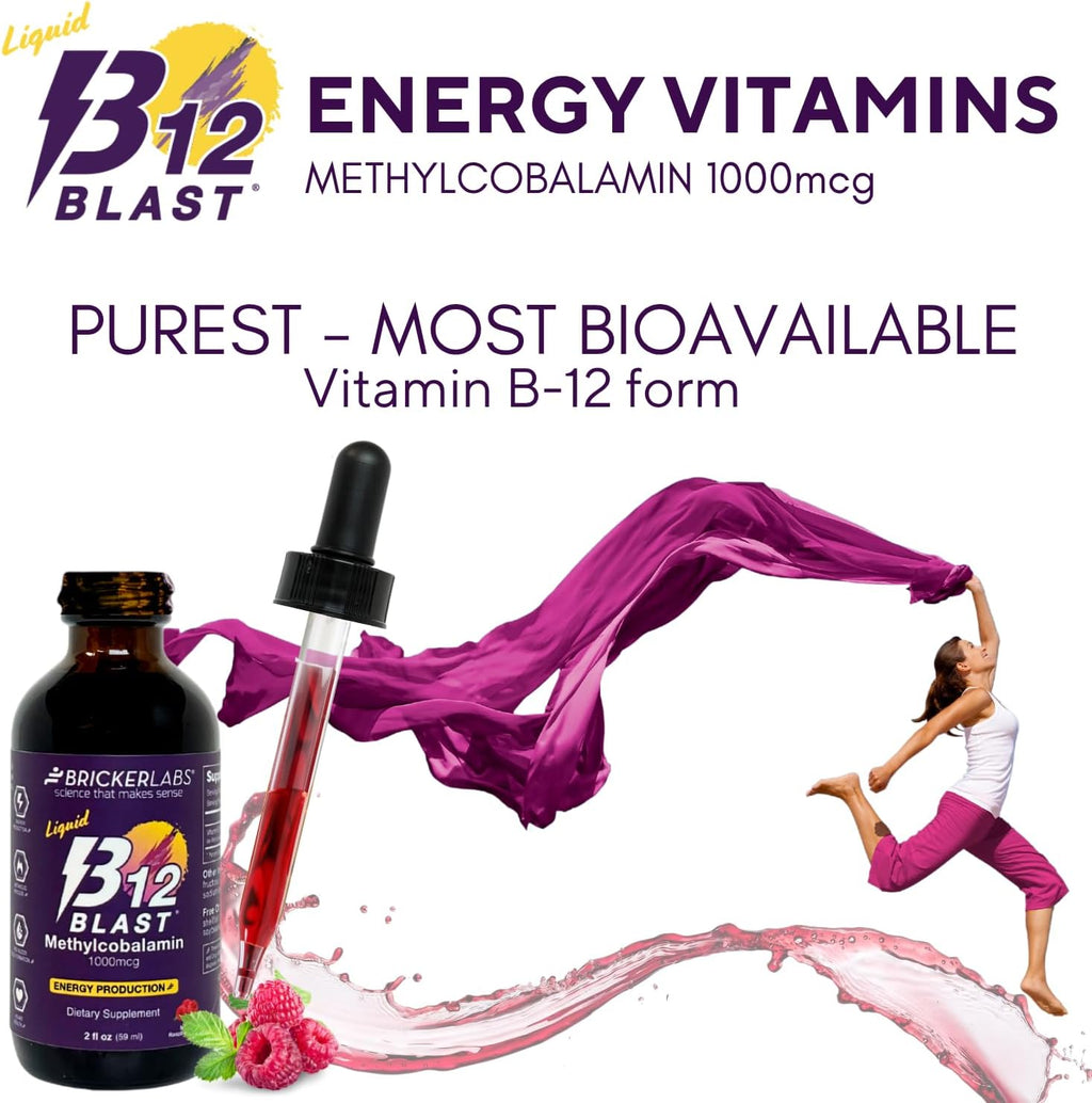 Bricker Labs B12 Blast Metilcobalamina 1000mcg - Suplemento Líquido Sublingual de Vitamina B12, Vegano, 59 Dosis