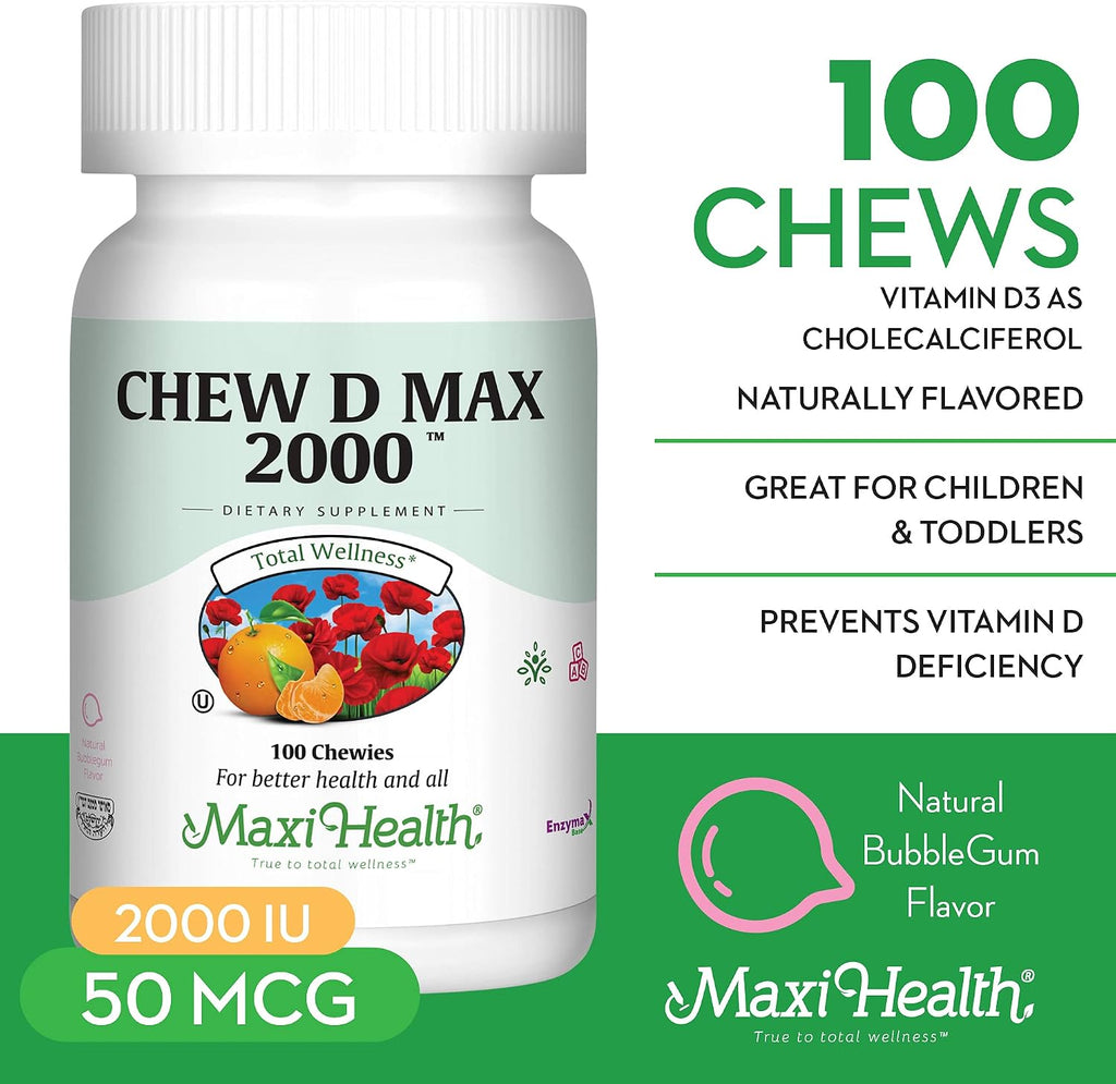 Maxi Health Vitamin D3 2000 IU Chewable - Natural Bubble Gum Flavor