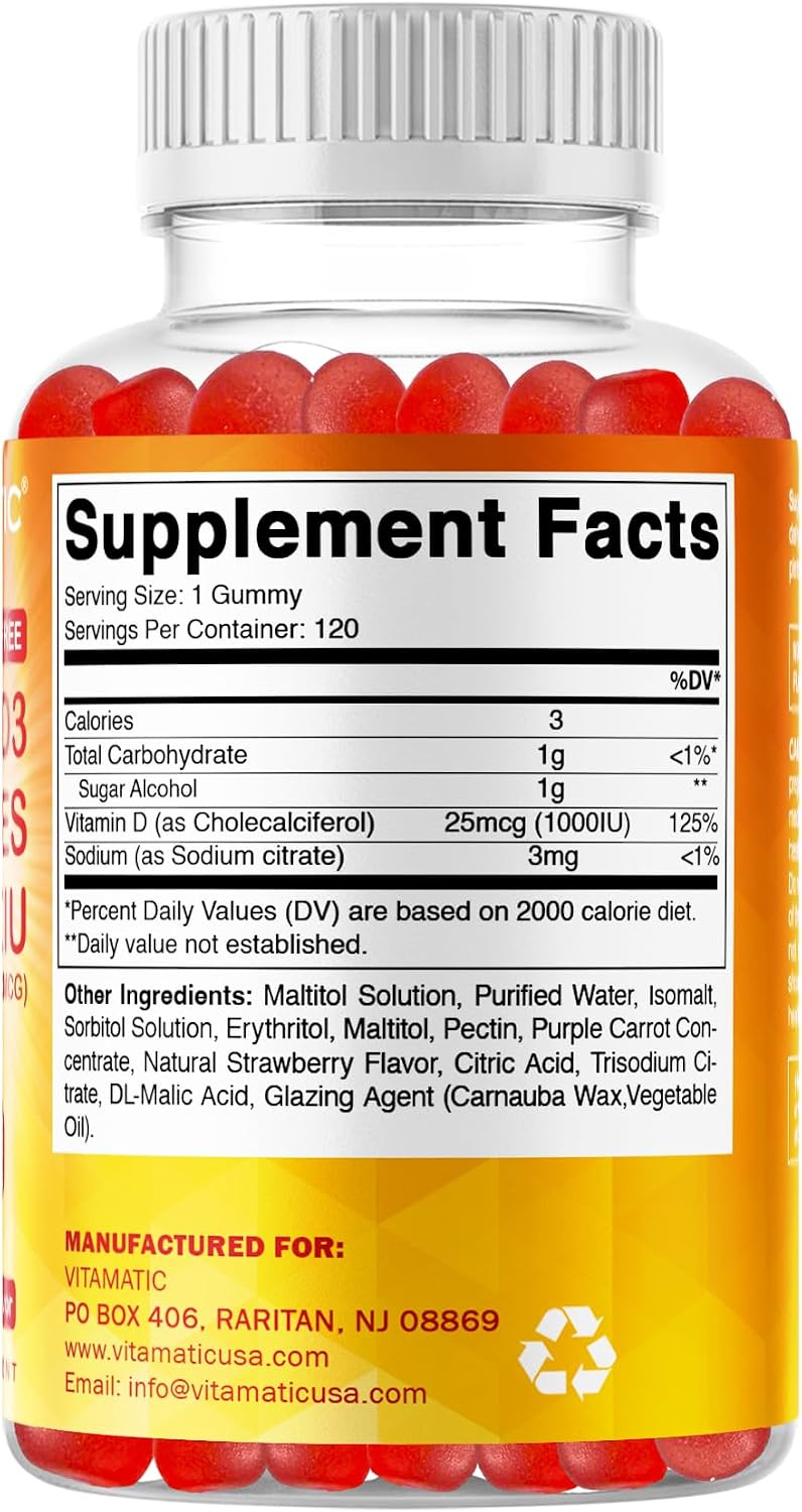 Vitamatic Vitamina D3 1000 UI Gominolas Sin Azúcar (120 Gominolas)