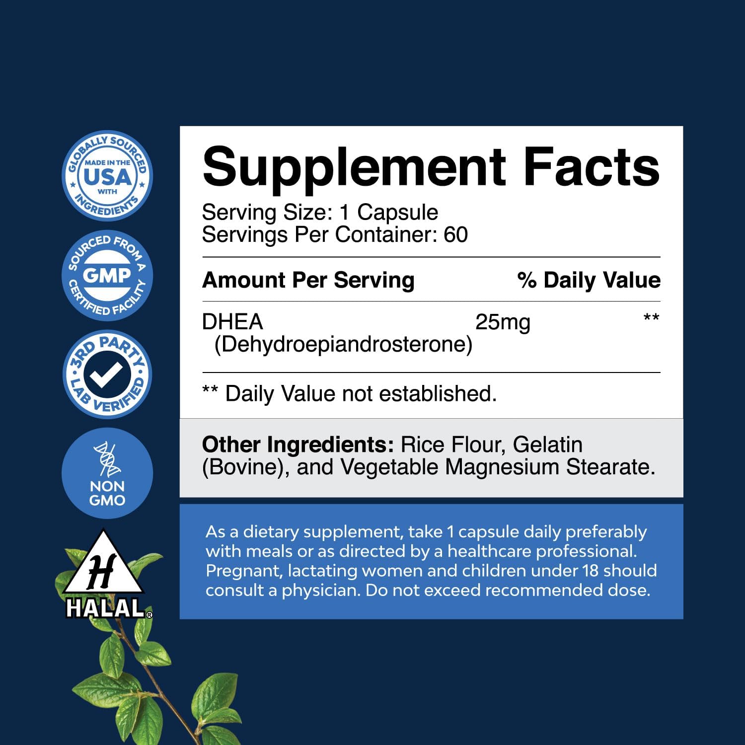Natures Craft DHEA 25 mg - Suplemento para el Equilibrio Hormonal, Ánimo y Energía - 60 Cápsulas