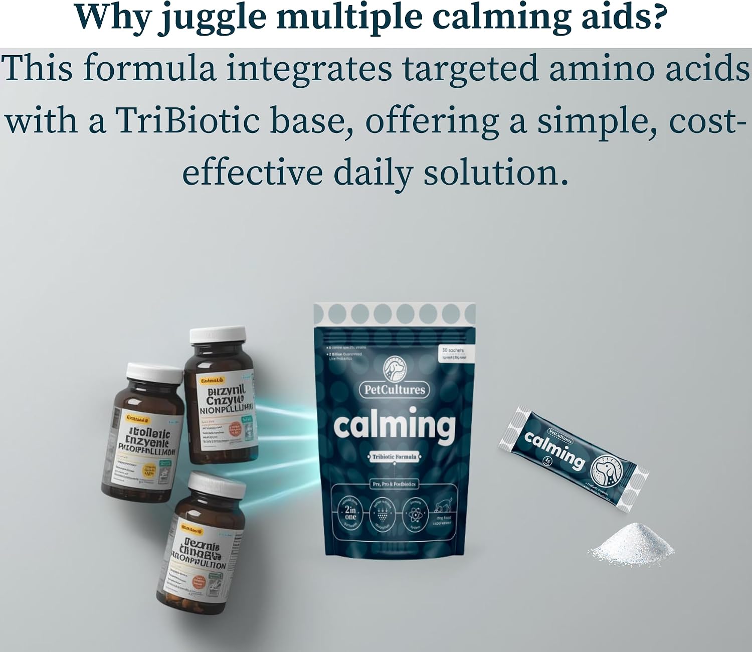 PetCultures Calming Tribiotic – Suplemento calmante para perros (10 sobres)