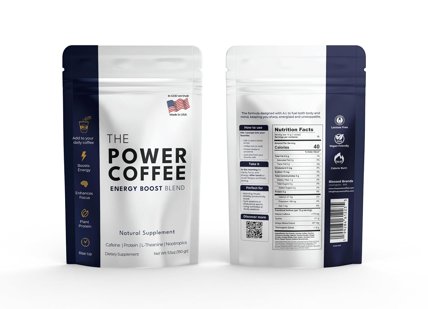 The Power Coffee – Suplemento Nootrópico para Café con Matcha, Ginkgo y Taurina | 150g