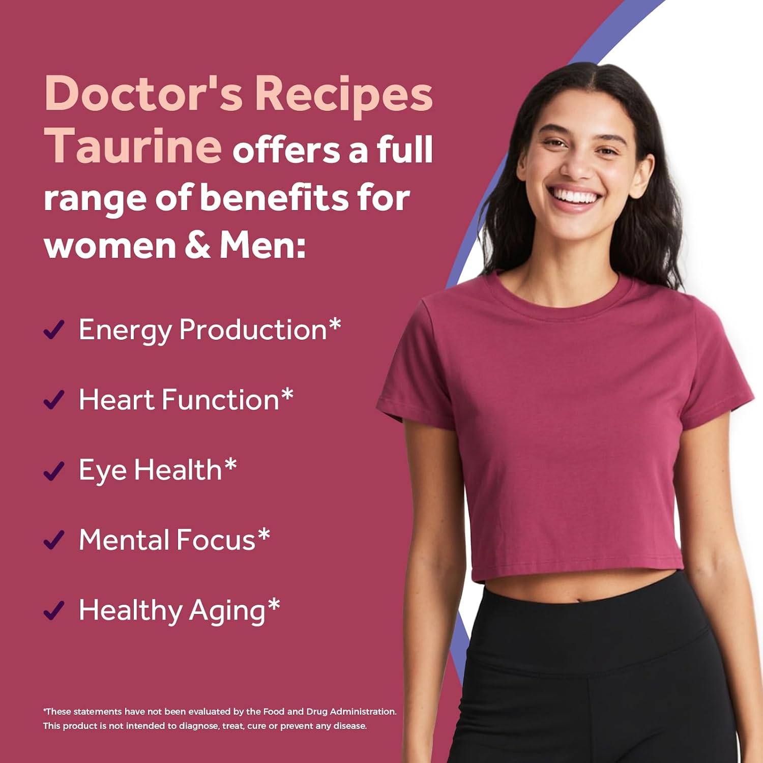 Doctor's Recipes Suplemento de Taurina 1000mg con Vitaminas B, 120 Cápsulas Vegetales