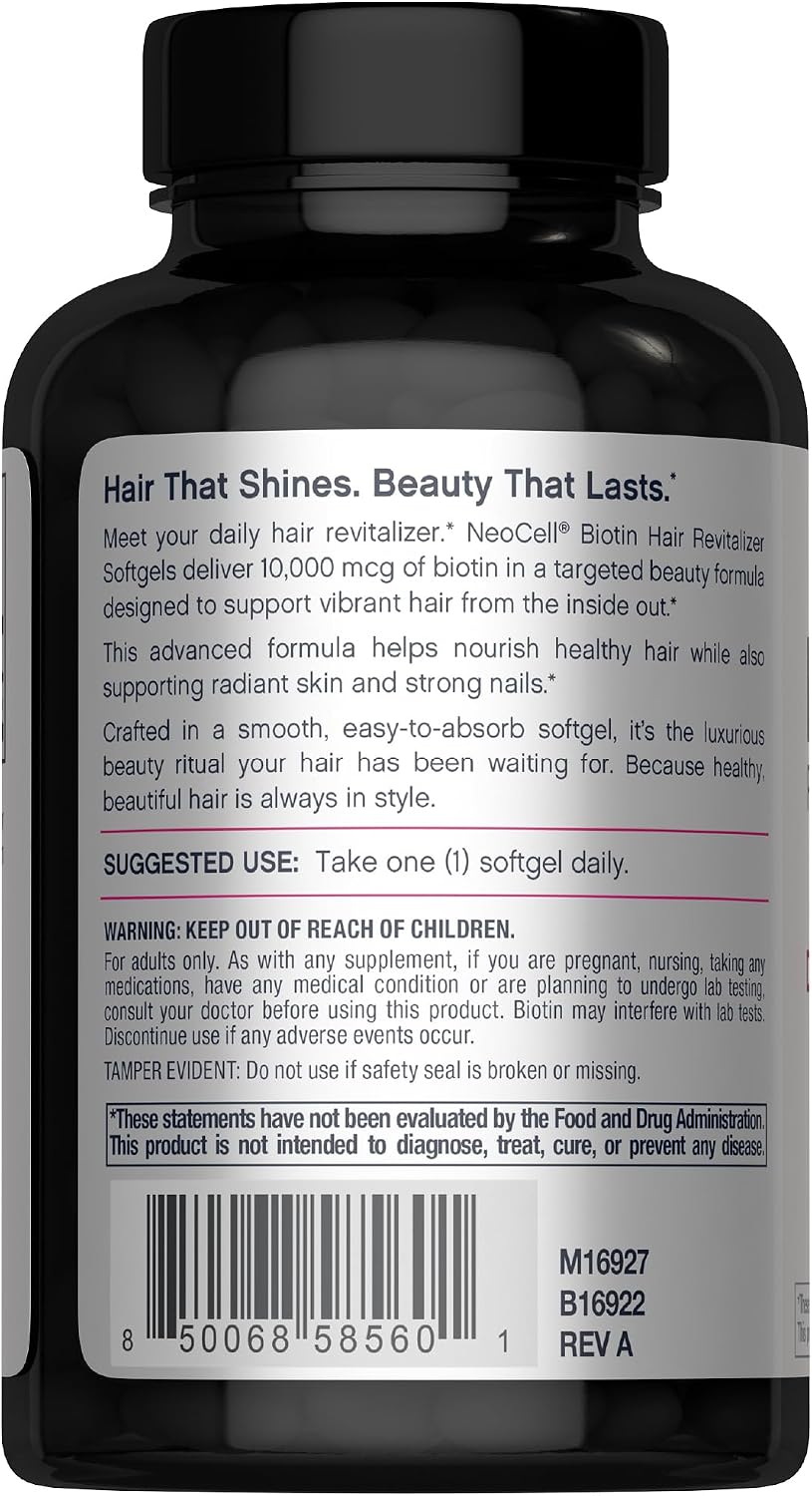 NeoCell Biotin Hair Revitalizer 10000 mcg | 300 Cápsulas blandas | Fórmula nutritiva diaria | Para mujeres y hombres | Complemento para cabello, piel y uñas