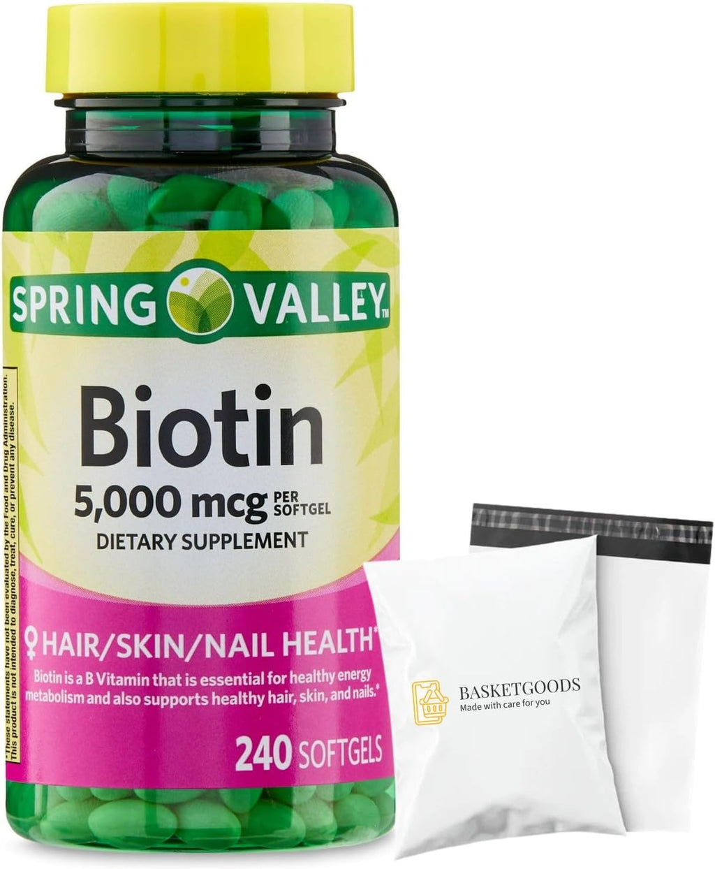 Spring Valley Biotina 5000 mcg, 240 Comprimidos, Complemento para Cabello, Piel y Uñas