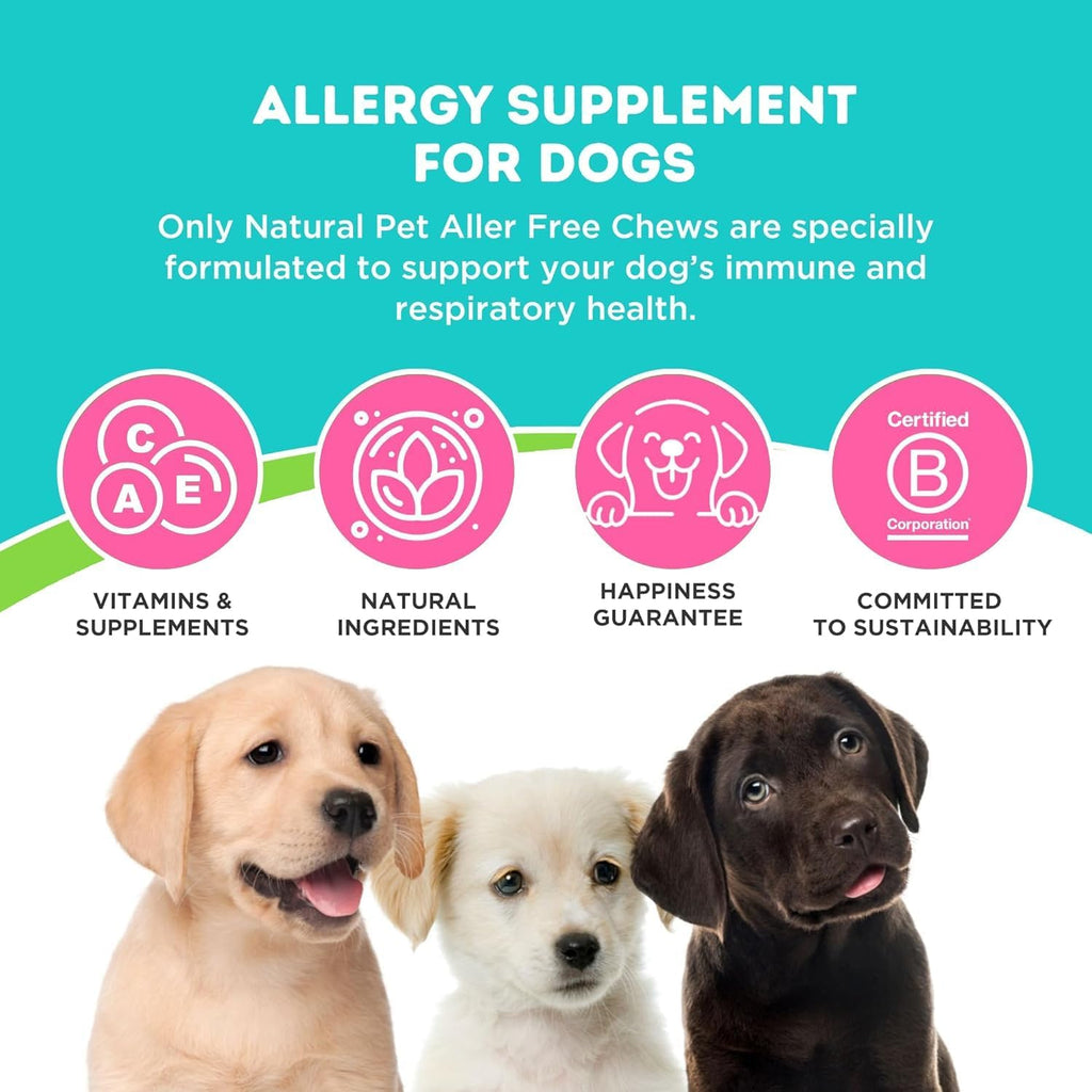 Only Natural Pet AllerFree Apoyo Avanzado contra Alergias para Perros, Apoya Naturalmente el Sistema Inmunológico, Sistema Respiratorio y Piel y Pelaje - 60 Comprimidos (Paquete de 2)